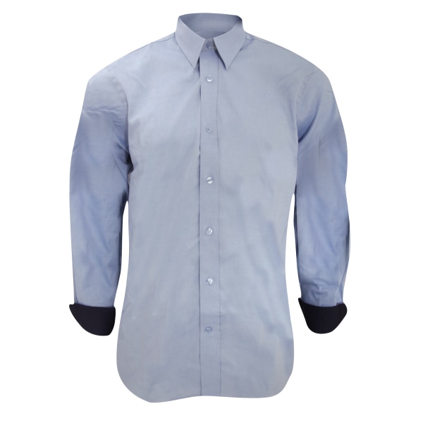 Kustom Kit Herr Långärmad Kontrast Premium Oxford Shirt L Lig Light Blue/Navy L