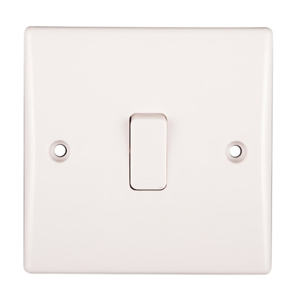 Dencon Slimline 10A 2-vägs strömbrytare till BS3676 1-fack vit White 1 Gang