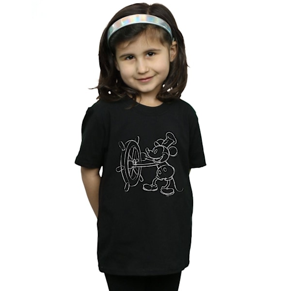 Disney Girls Mickey Mouse Steamboat Sketch Bomull T-shirt 5-6 år Black 5-6 Years