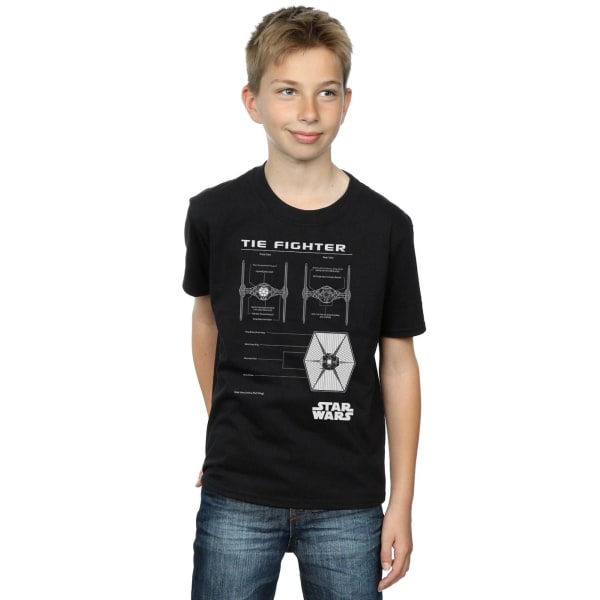Star Wars Boys TIE Fighter Blueprint T-shirt 12-13 år Svart Black 12-13 Years