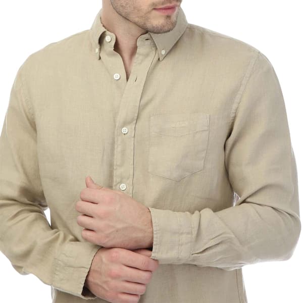 Gant Herrskjorta i linne, plaggfärgad, regular, M Beige Beige M