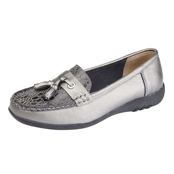 Boulevard Dam/Damer Bred Passform Reptil Tryck Tofs Skor Pewter 6 UK