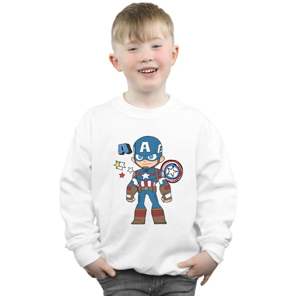 Marvel Boys Captain America Sketch Sweatshirt 7-8 år Vit White 7-8 Years