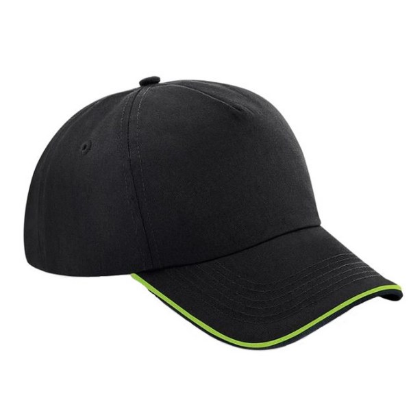 Beechfield Adults Unisex Authentic 5 Panel Piped Peak Cap One S Black/Lime Green One Size