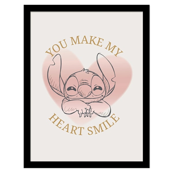 Lilo & Stitch You Make My Heart Smile Stitch Print 40cm x 30cm White/Pink 40cm x 30cm