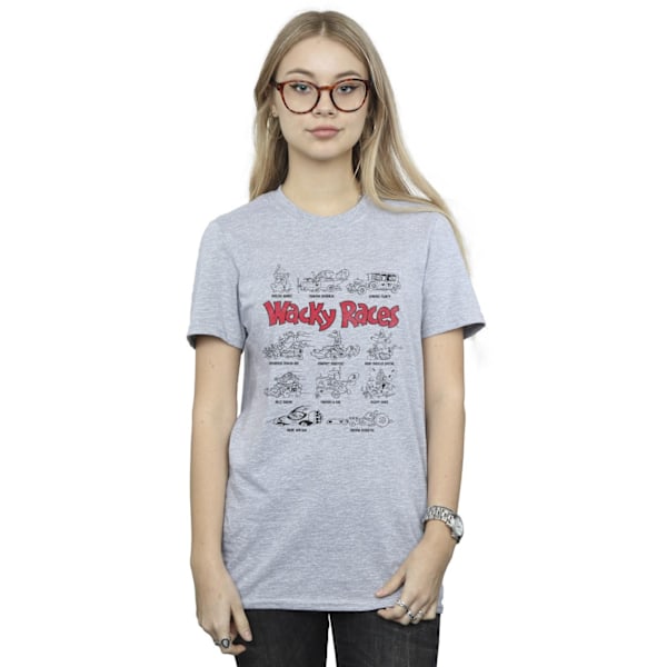 Wacky Races Dam/Damer Biluppställning Bomull Boyfriend T-shirt L Sports Grey L