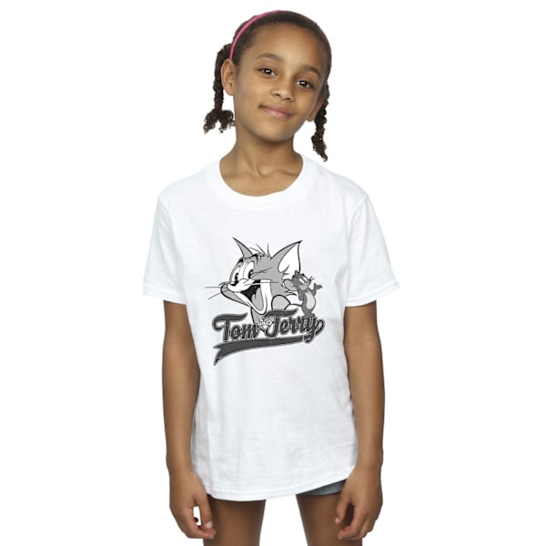 Tom And Jerry Girls Gråskala Kvadrat Bomull T-shirt 9-11 År White 9-11 Years