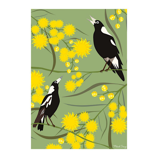 Mokoh Magpies Print 40cm x 30cm Grön/Gul/Svart Green/Yellow/Black 40cm x 30cm
