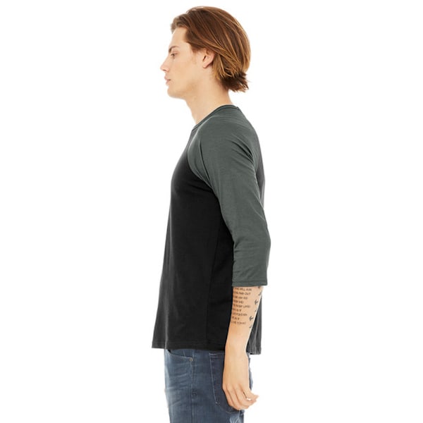 Canvas Herr 3/4 Ärms Baseboll T-Shirt S Svart/ Mörk Heather G Black/ Deep Heather Grey S