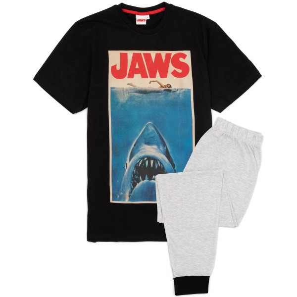 Jaws Herr Film Affisch Lång Pyjamas Set XL Svart/Grå Black/Grey XL