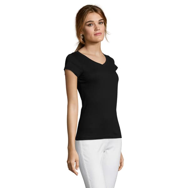SOLS Dam/Kvinnor Moon V-ringad T-shirt M Deep Black Deep Black M