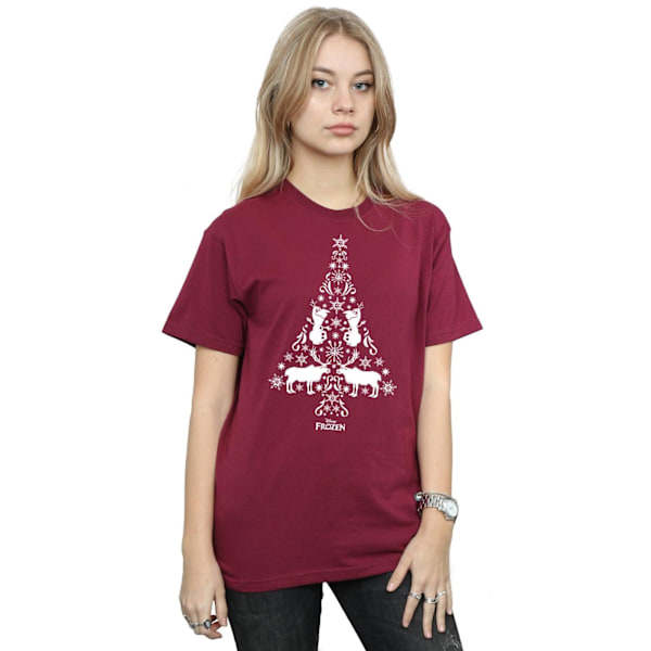 Disney Dam/Damer Frozen Julgran Bomull Boyfriend T-Shirt S Burgundy S