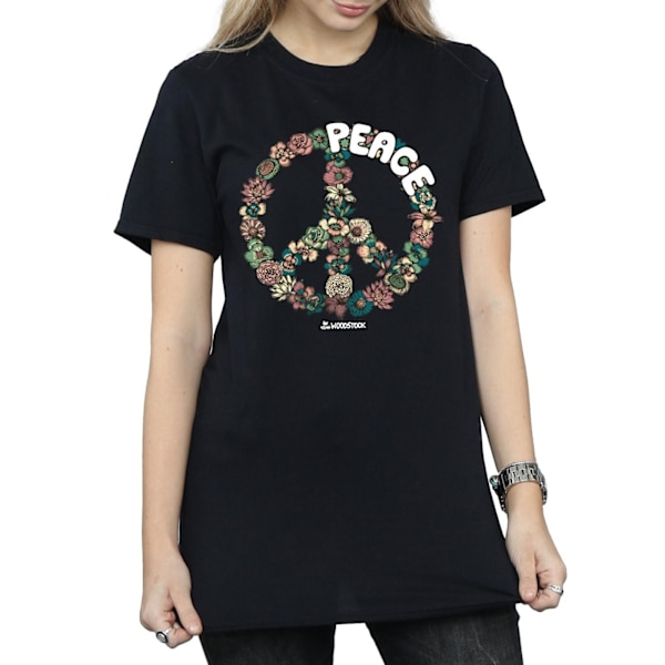 Woodstock Womens/Ladies Floral Peace Cotton Boyfriend T-Shirt L Black L