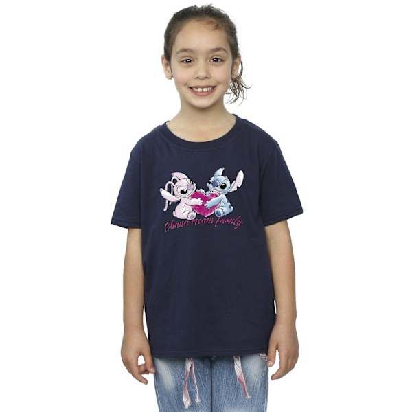 Disney Girls Lilo And Stitch Ohana Heart With Angel Bomull T-shirt Navy Blue 5-6 Years