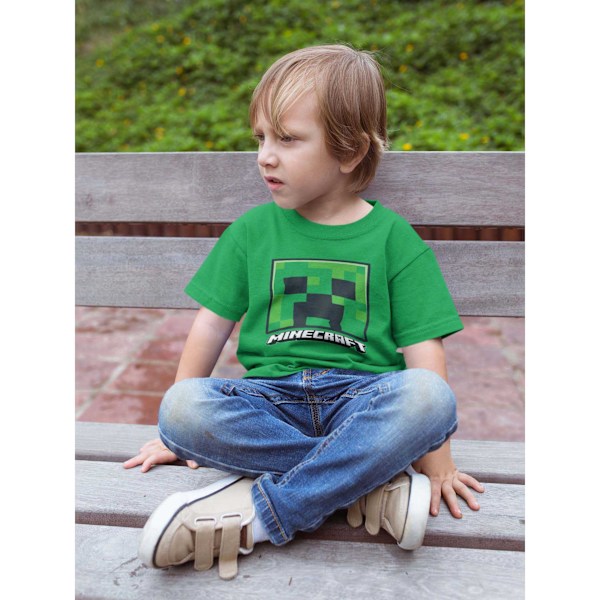 Minecraft Barn T-shirt för barn/barn med Creeper-ansikte 7-8 år Grön Green 7-8 Years