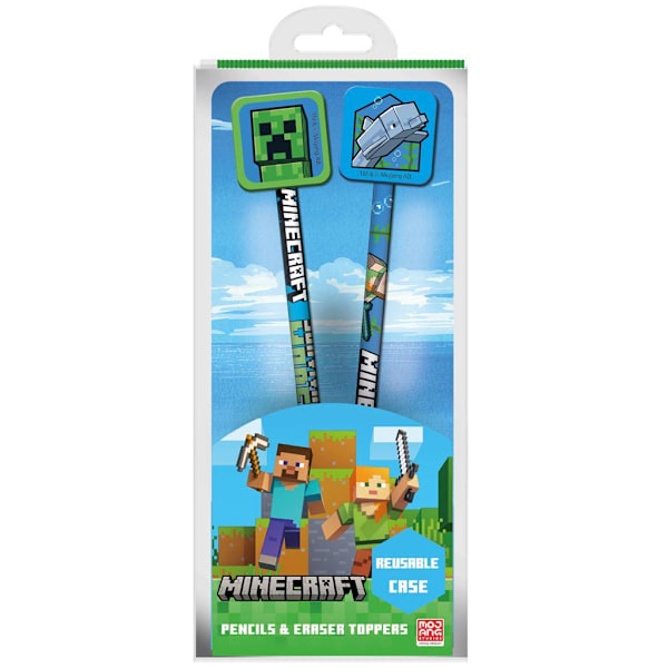 Minecraft Icon Blyertspenna och Topper (2-pack) One Size Blå/Grön Blue/Green One Size