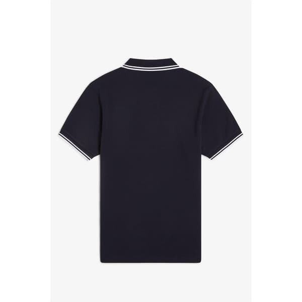 Fred Perry pikétröja med dubbla ränder för män M marinblå Navy M