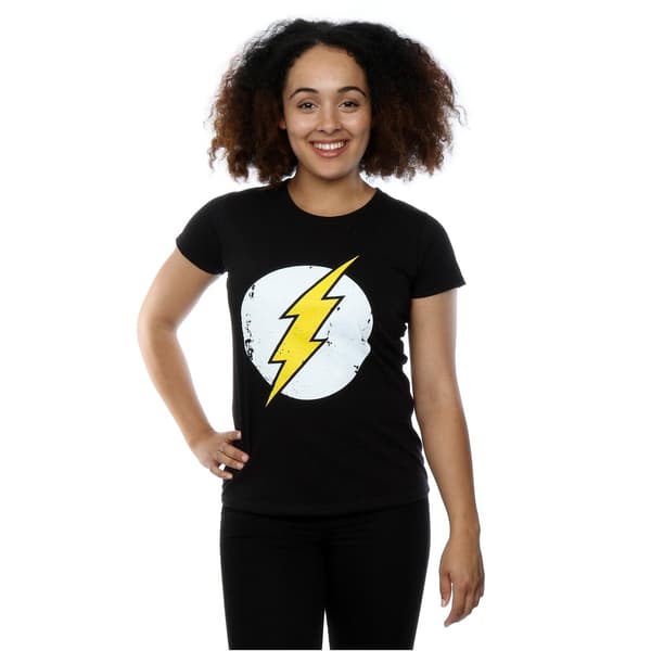 DC Comics Dam/Dam Flash Distressed Logo T-shirt i bomull M Black M
