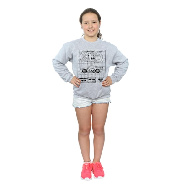 Disney Girls Cars Lightning McQueen Blueprint Sweatshirt 7-8 år Sports Grey 7-8 Years