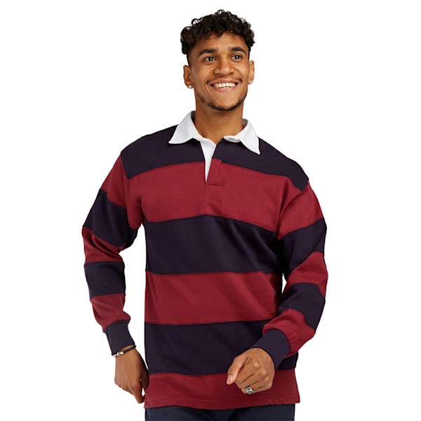 Front Row Herr Stripe Sydd Rugby Poloskjorta M Bourgogne/Marinblå Burgundy/Navy M