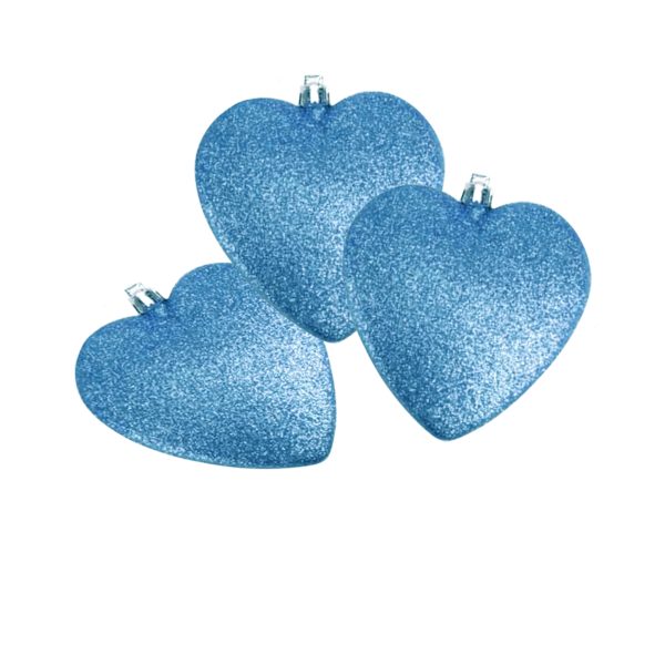 Davies Products Glitter Hearts Bauble (3-pack) 9cm Kingfisher Blue Kingfisher Blue 9cm