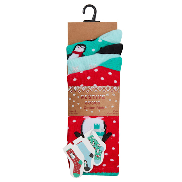 Dam/Dam Cotton Rich Festive Socks (3 Par) UK 4-8 Röd/Grön Red/Green UK 4-8