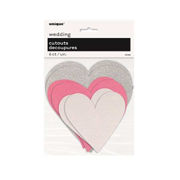 Unik festdekoration i papper med glitterhjärtan (6-pack) En storlek Pink/Grey/Cream One Size