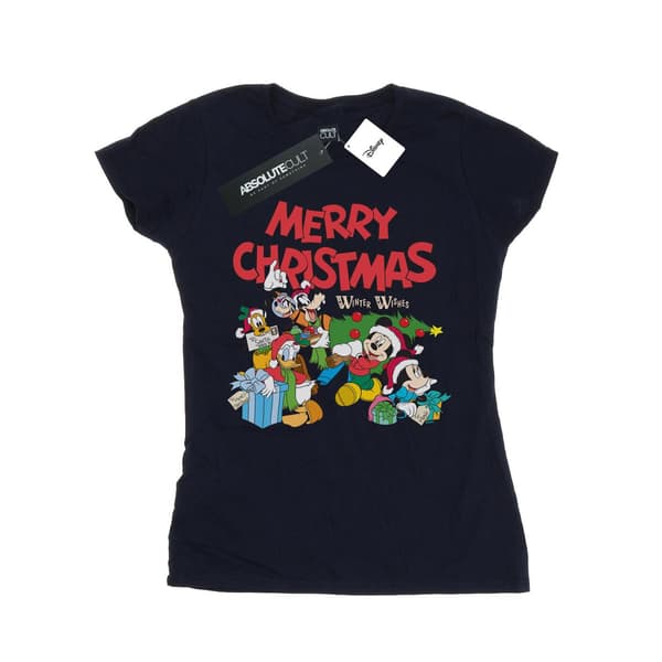 Disney Dam/Dam Mickey Och Vänner Vinterönskningar Bomulls T- Navy Blue L