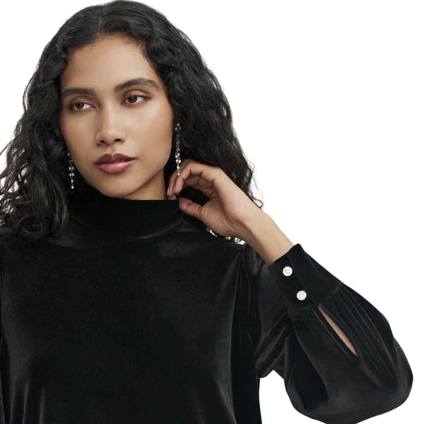 Finery Dam/Dam Sammet Mock Neck Ballongärm Blus 12 Black 12 UK