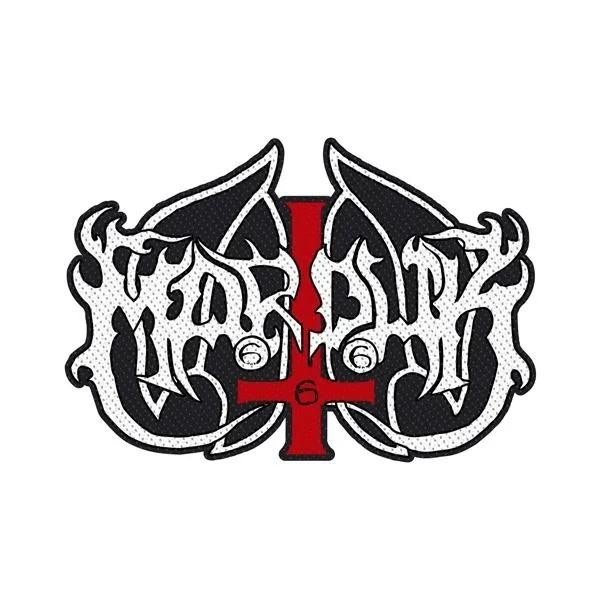 Marduk logotyp utskuren patch 8cm x 10cm svart/vit/röd Black/White/Red 8cm x 10cm