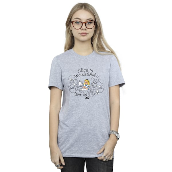 Disney Dam/Kvinnor Alice I Underlandet Tid För Te Bomull Pojkvän T-Shirt Sports Grey XL