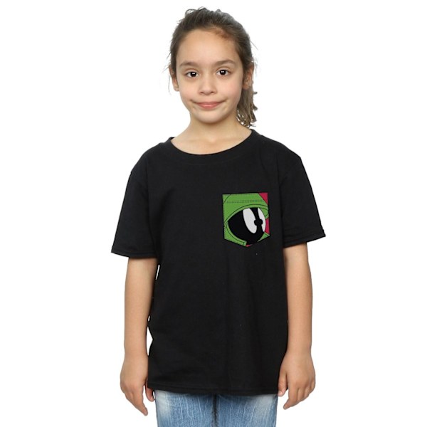 Looney Tunes Girls Marvin The Martian Face Faux Pocket Cotton T Black 12-13 Years