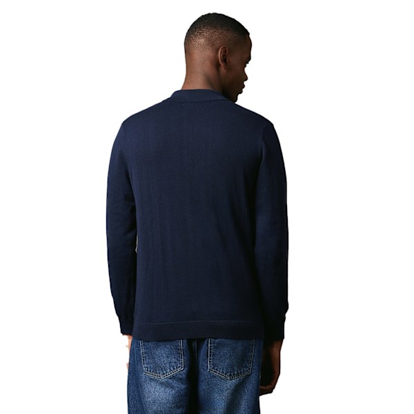 Maine Herr Texturerad Stickad Långärmad Poloshirt M Marinblå Navy M