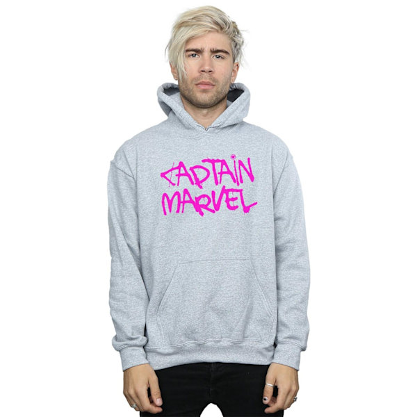 Marvel Herr Captain Marvel Spray Text Hoodie M Sports Grey Sports Grey M