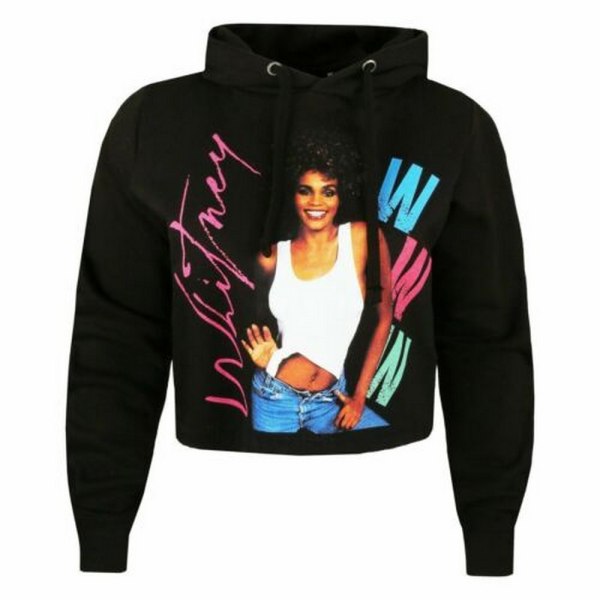 Whitney Houston Dam/Dam 80-tal Crop Hoodie XL Svart Black XL