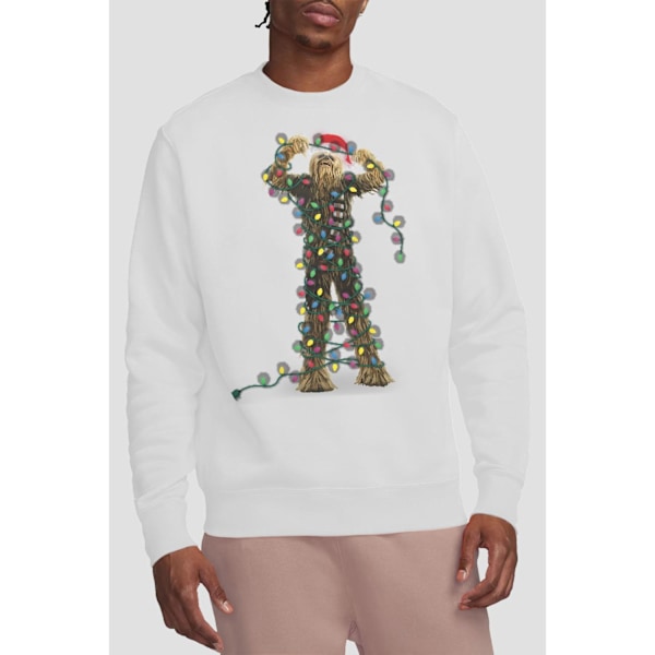 Star Wars Unisex Vuxen Chewbacca Jul-tröja med Ljusslingor White XXL