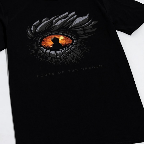 House Of The Dragon T-shirt för män med öga, S, svart/ljusröd/orange Black/Light Red/Orange S