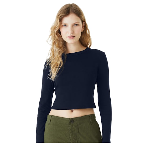 Bella + Canvas Dam/Dam Plain Micro-Rib Långärmad Crop Solid Navy 4 UK - 6 UK