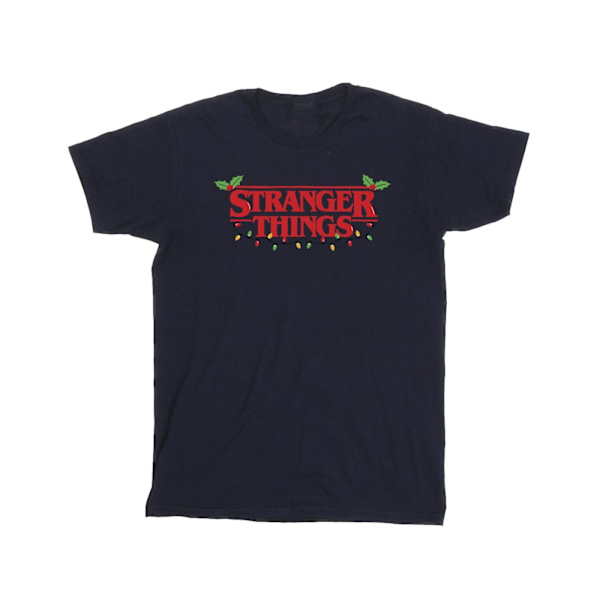 Netflix Girls Stranger Things Julbelysning Bomull T-shirt 7 Navy Blue 7-8 Years