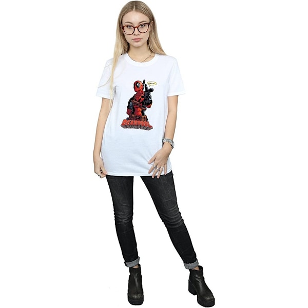 Deadpool Dam T-shirt för kvinnor/damer Hey You i bomull, pojkvänmodell, M, vit White M