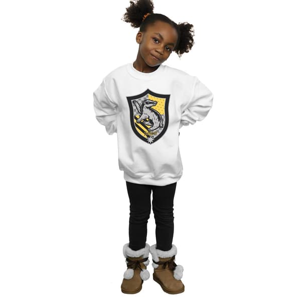 Harry Potter Flicktröja Hufflepuff Crest Platt Sweatshirt 5-6 År Vit White 5-6 Years