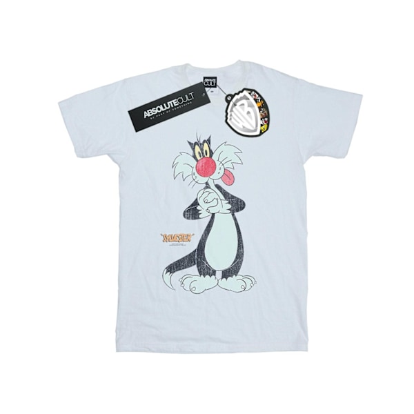 Looney Tunes Dam/Damer Sylvester Distressed Bomull Boyfrien White S