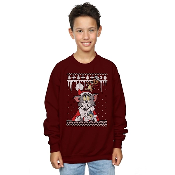 Tom And Jerry Pojkar Jul Fair Isle Sweatshirt 9-11 År Bu Burgundy 9-11 Years