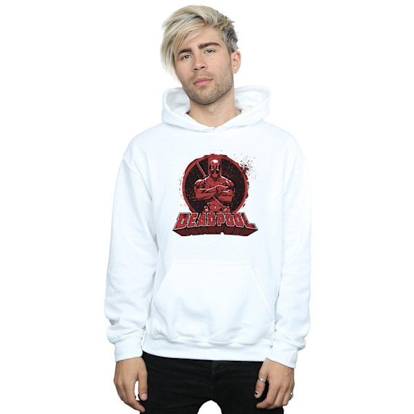 Marvel Herr Deadpool Korsa Armar Logotyp Hoodie L Vit White L