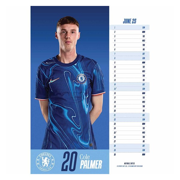 Chelsea FC Väggkalender 2025 A3 Storlek Blå/Vit Blue/White One Size