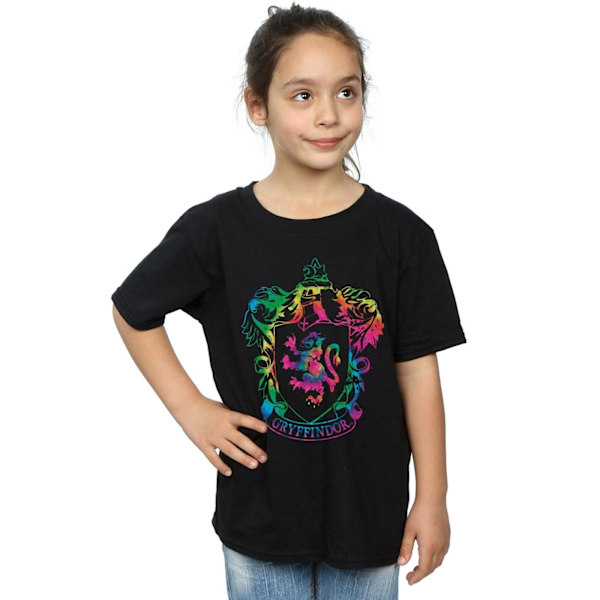 Harry Potter T-shirt i bomull med tie-dye-infill och Gryffindors vapen för flickor Black 5-6 Years