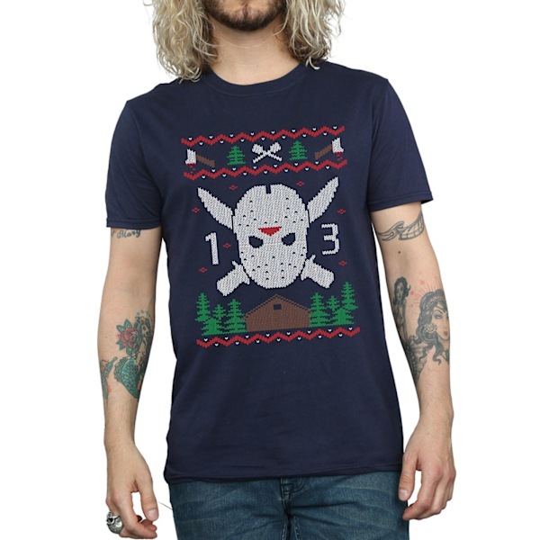 Fredag den 13:e Herr Jul Fair Isle T-shirt XL Marinblå Navy Blue XL