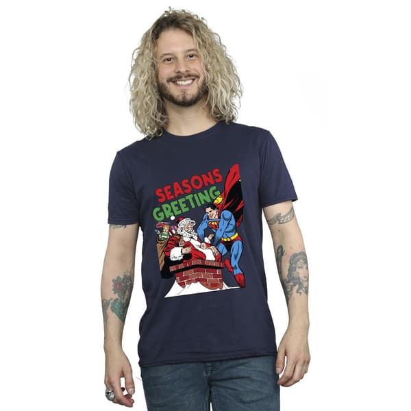 DC Comics Herr Superman Santa Comic T-shirt L Marinblå Navy Blue L