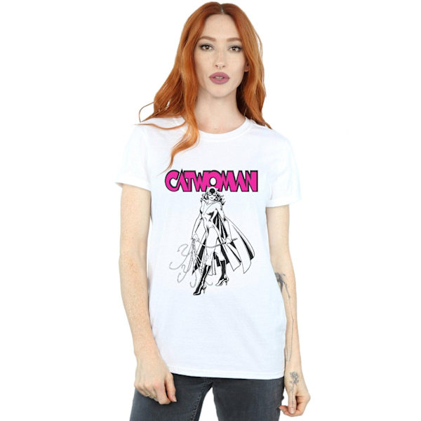 DC Comics Dam/Kvinnor Catwoman Whip Bomull Boyfriend T-Shirt White XL