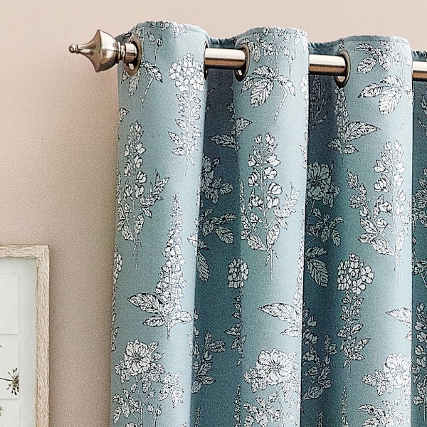 Wylder Nature Sophia Jacquard Blommiga Öglettgardiner 229cm x 229cm Blå Blue 229cm x 229cm